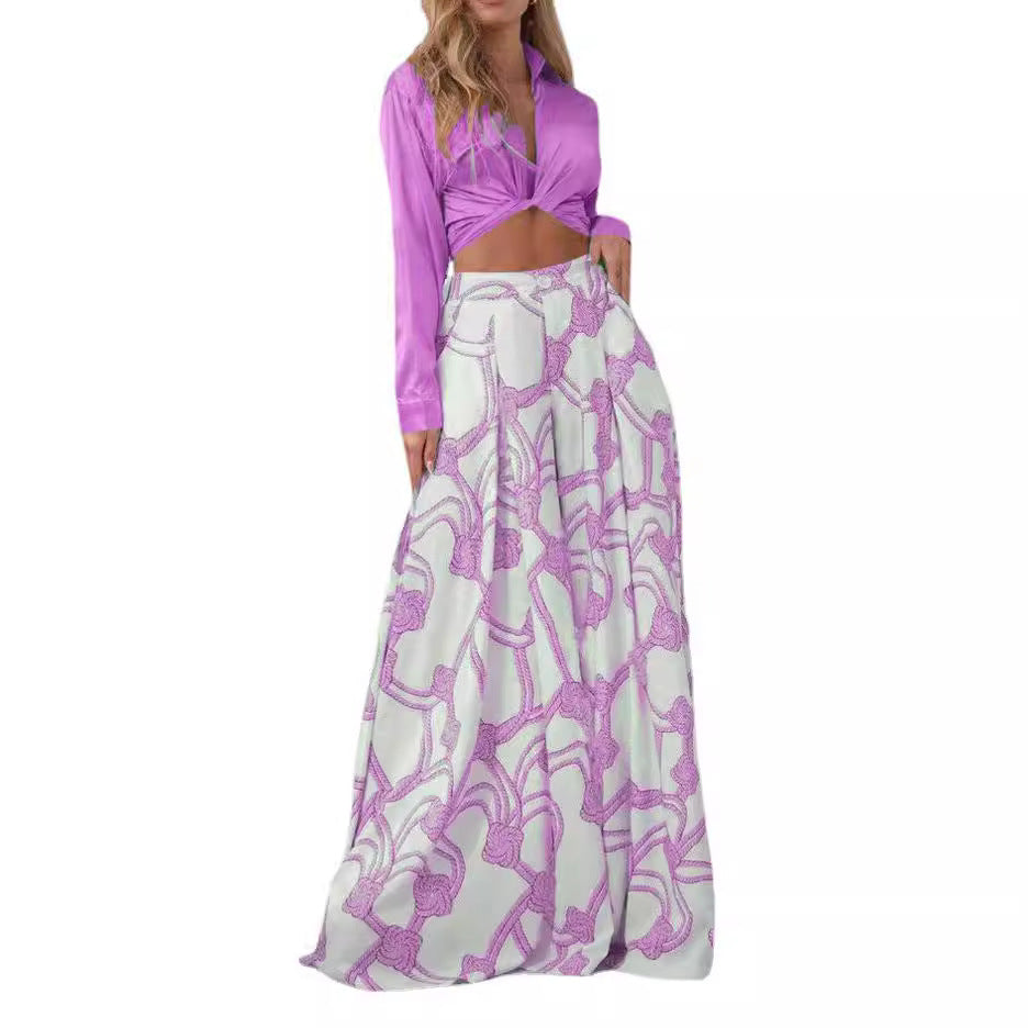 Damen elegantes Wickeloberteil mit langem Ärmel und Maxi-Rock R&B