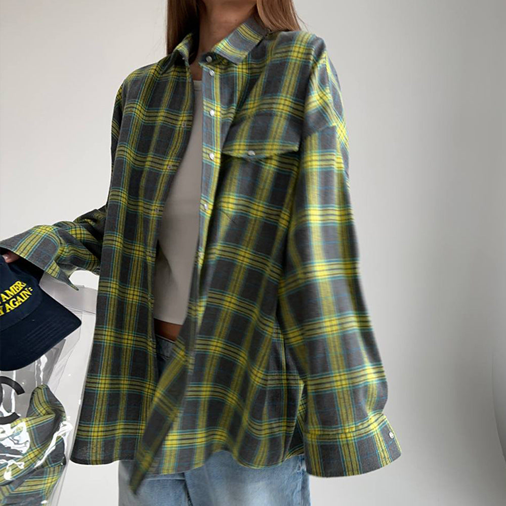 Damen karierte Hemdbluse im lässigen Oversize-Stil R&B