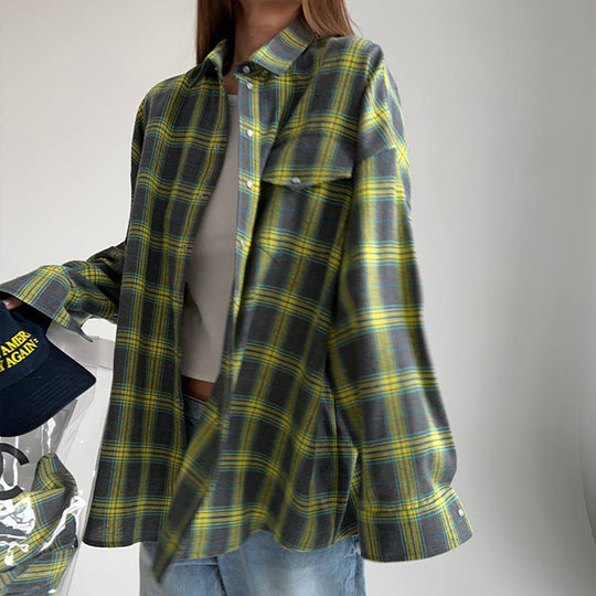 Damen karierte Hemdbluse im lässigen Oversize-Stil R&B
