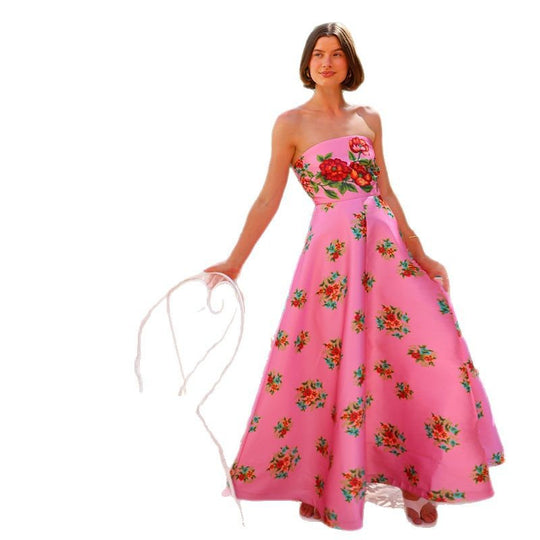 Damen Ballkleid mit floralem Oberteil und schwingendem Rock R&B