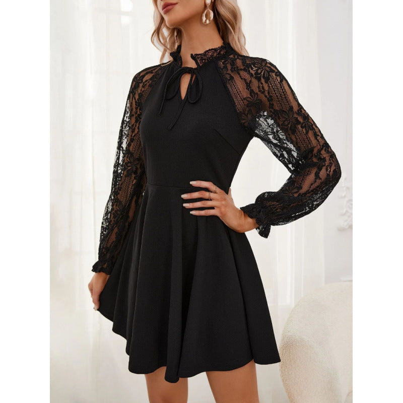 Damen Kleid mit Spitzenärmeln und Taillenschnitt R&B
