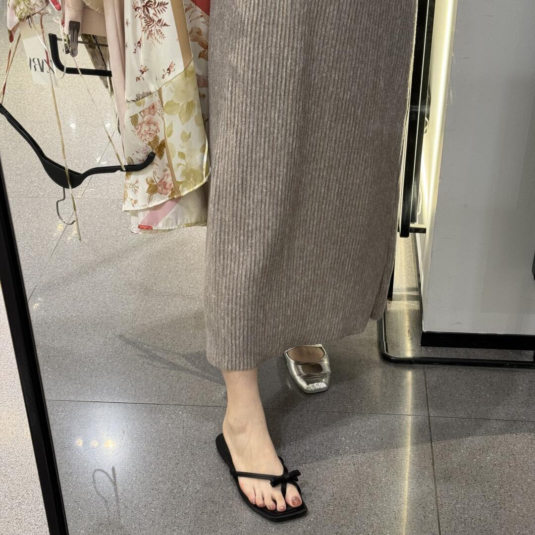 Damen Zehentrenner-Sandalen mit elegantem Schleifenakzent und rutschfester Sohle R&B