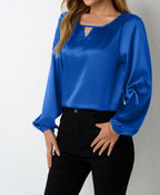 Damen elegante Satinbluse mit verspieltem Schlüsselausschnitt R&B