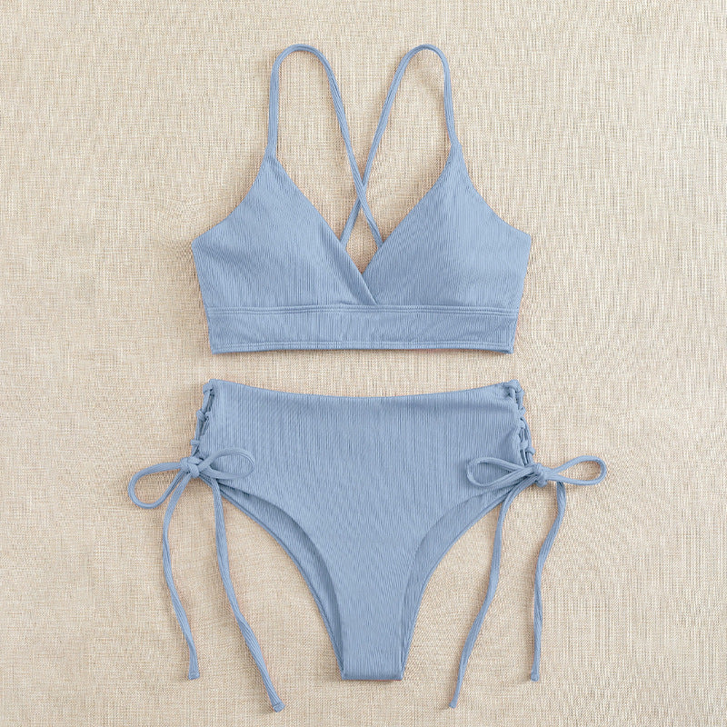 Damen Zweiteiliger Bikini mit verstellbaren Schnürungen und rückseitigem Kreuz-Träger R&B