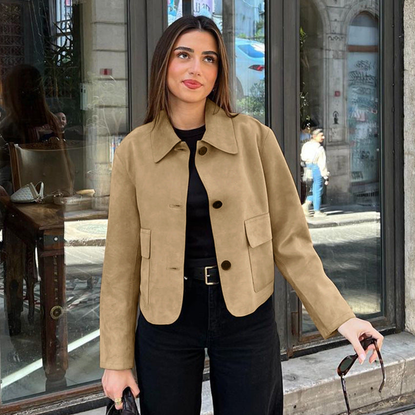 Damen Modische Wildlederjacke im lässigen Schnitt mit praktischen Taschen R&B