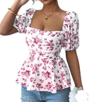 Damen Blusentop mit blumendem Muster und Wickel-Effekt R&B
