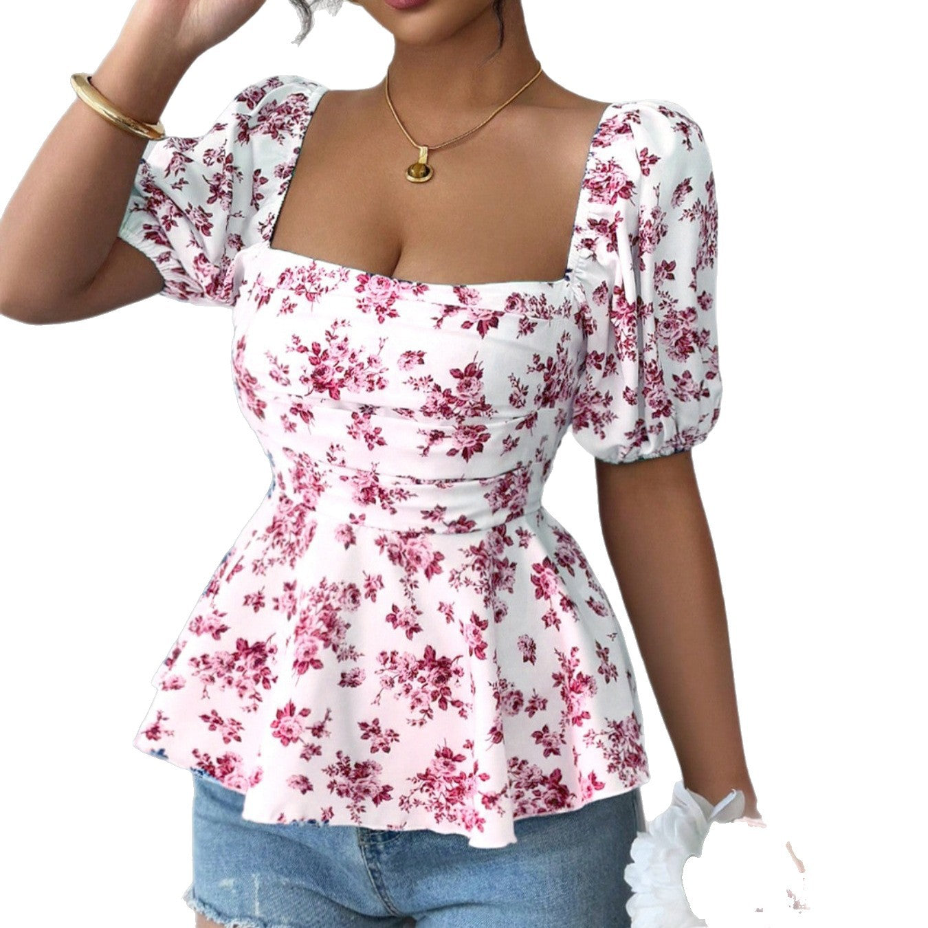 Damen Blusentop mit blumendem Muster und Wickel-Effekt R&B