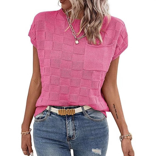 Damen lässiges Strickoberteil mit modernem Karomuster R&B