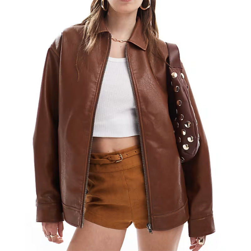 Damen Kunstlederjacke mit lässigem Schnitt und praktischen Reißverschlusstaschen R&B