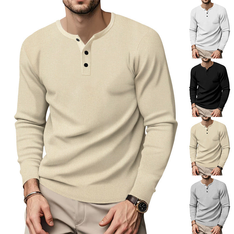 Herren Langarm Henley-Oberteil mit strukturierter Oberfläche R&B