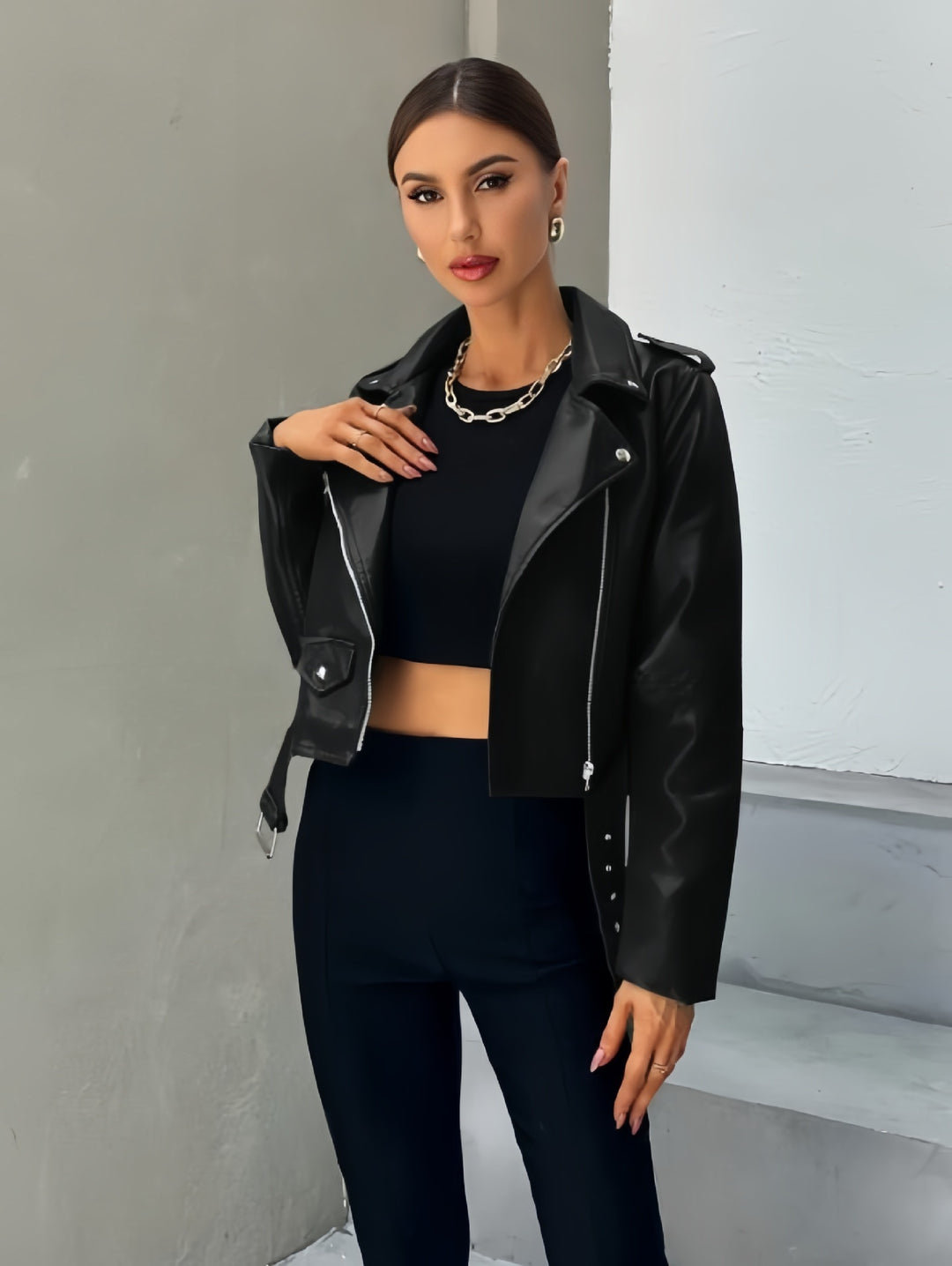Damen cropped Bikerjacke R&B