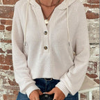 Damen lässiger Kapuzenpullover mit Knopfdetails und strukturiertem GewR&Be R&B