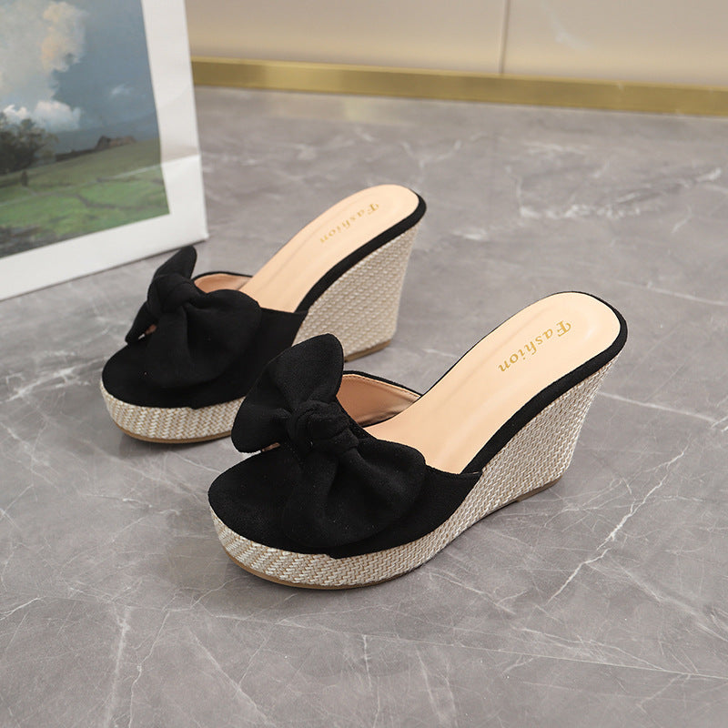 Damen Wedge-Pantoletten mit kreativem Schleifen-Design und verstellbarem Riemen R&B