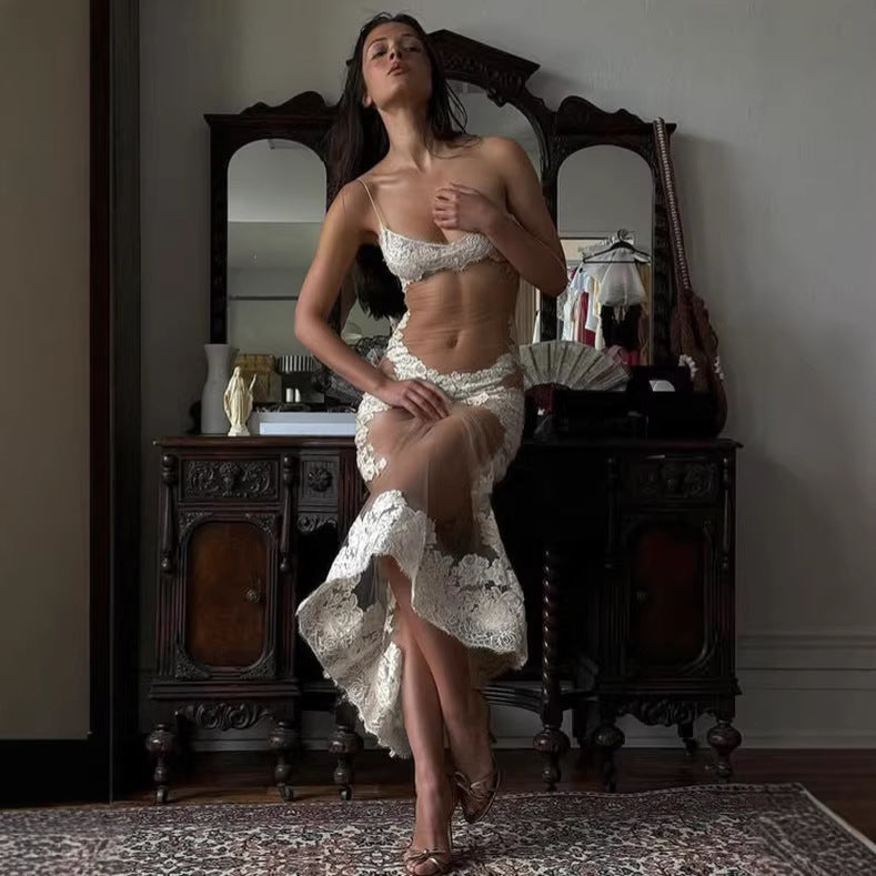 Damen Elegantes transparentes Spitzen-Nachtkleid mit verführerischen Akzenten R&B