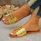 Damen Elegante Slide-Sandalen mit Metallic-Akzenten R&B