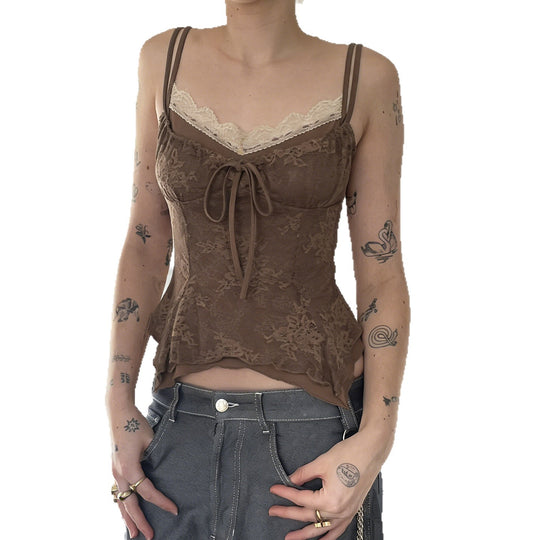 Damen Spitzen-Corsage-Oberteil mit raffinierten Trägerdetails und elegantem Knoten R&B