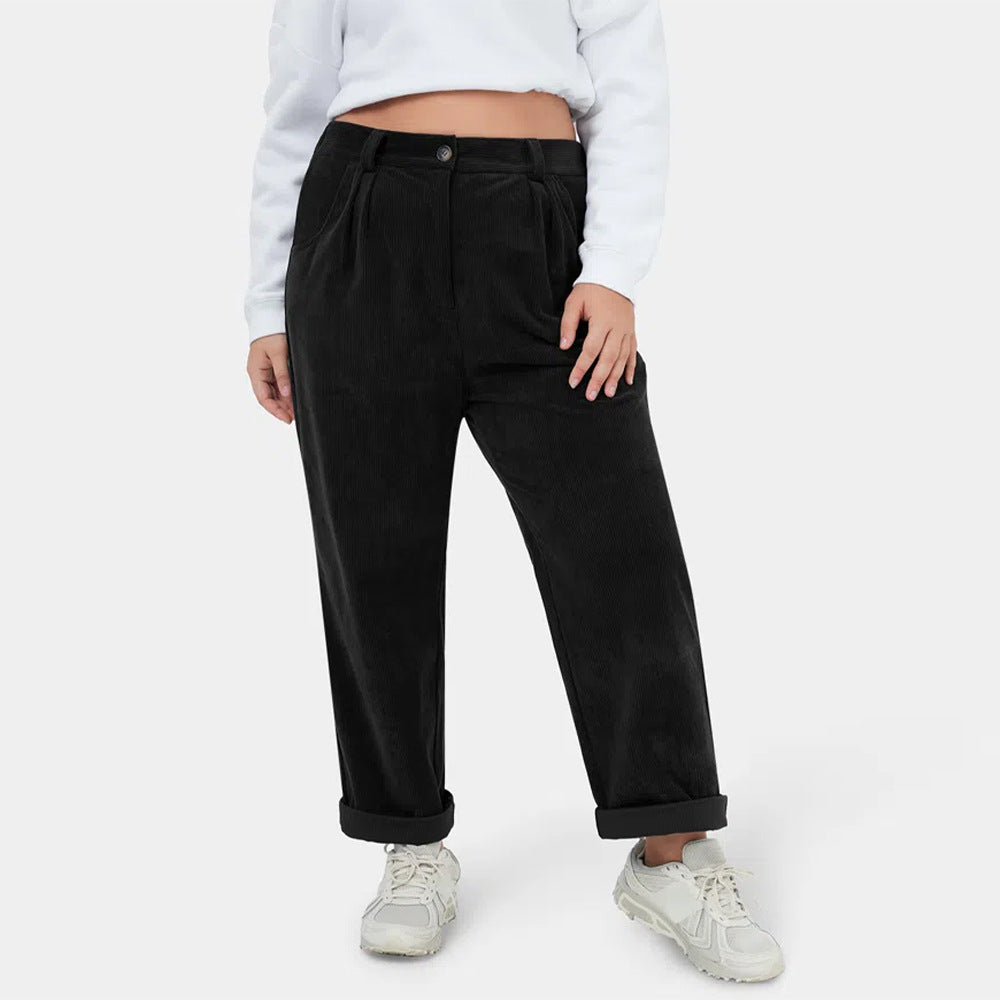 Damen Cordhosen mit weitem Bein und Bundfalten R&B