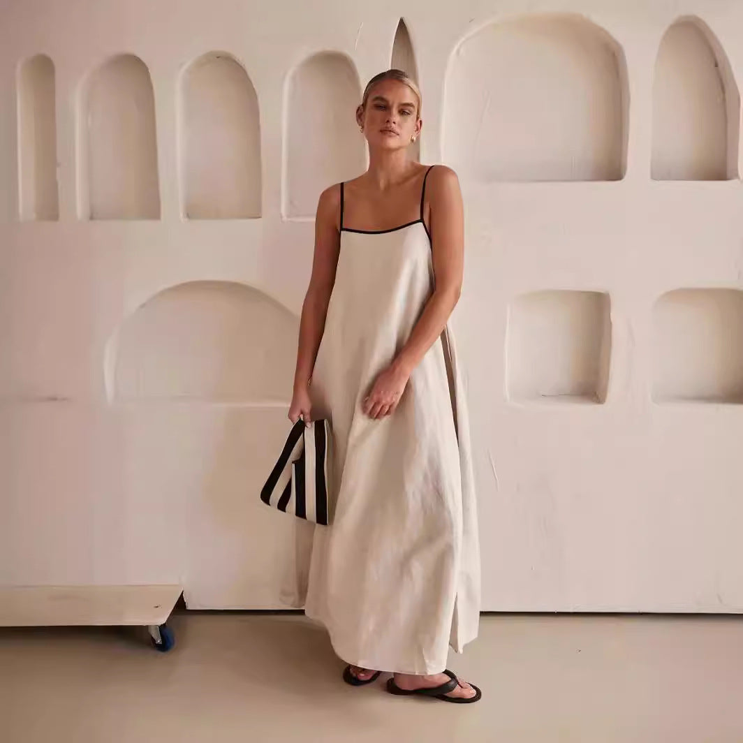 Damen Sommerliches Maxikleid mit schmalen Spaghettiträgern und fließendem Schnitt R&B