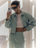Damen Modischer cropped Windbreaker mit elastischen Bündchen R&B