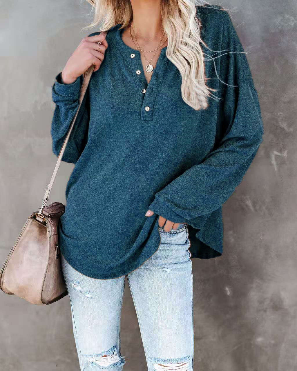 Damen Langarmshirt mit Knopfdetail und lässigem Schnitt R&B