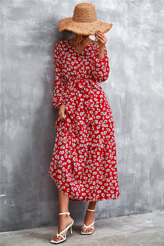 Damen Maxikleid mit tailliertem Design und langen Ärmeln R&B