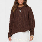 Damen Grobstrickpullover mit Wellenmuster und weitem Schnitt R&B