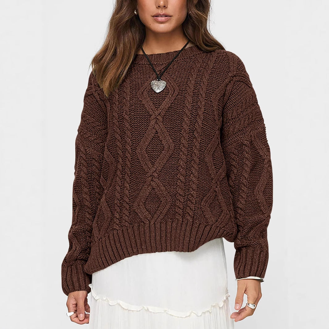 Damen Grobstrickpullover mit Wellenmuster und weitem Schnitt R&B