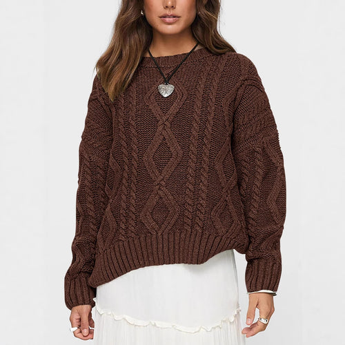 Damen Grobstrickpullover mit Wellenmuster und weitem Schnitt R&B
