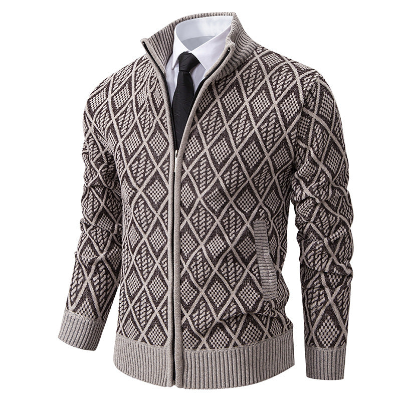 Herren modische Strickjacke mit grafischem Zipper-Design