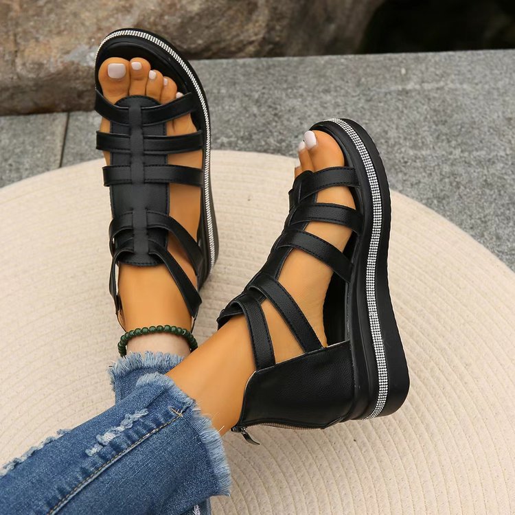 Damen modische Riemchensandalen mit ergonomischem Fußbett und rutschfester Sohle R&B
