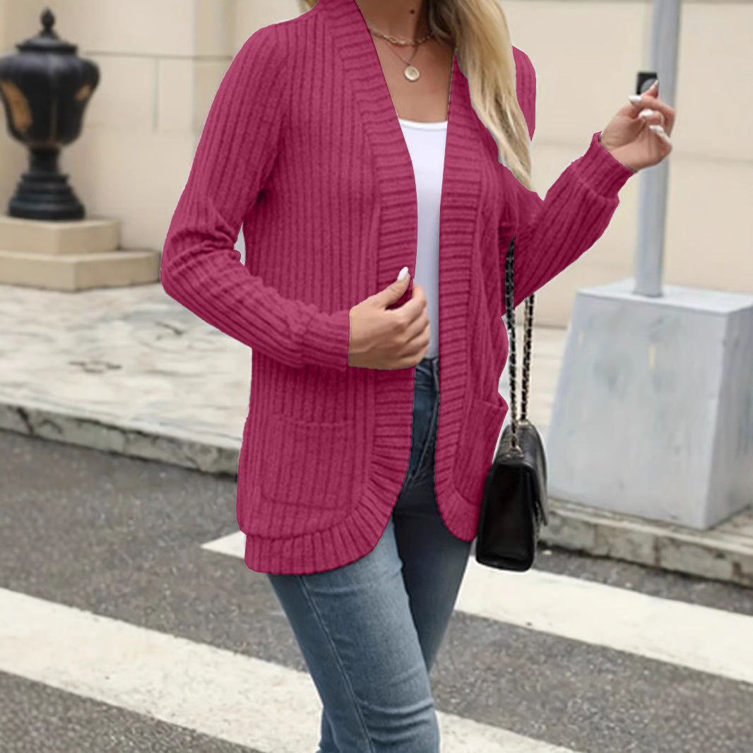 Damen Strickjacke mit offenen Front und praktischen Taschen R&B