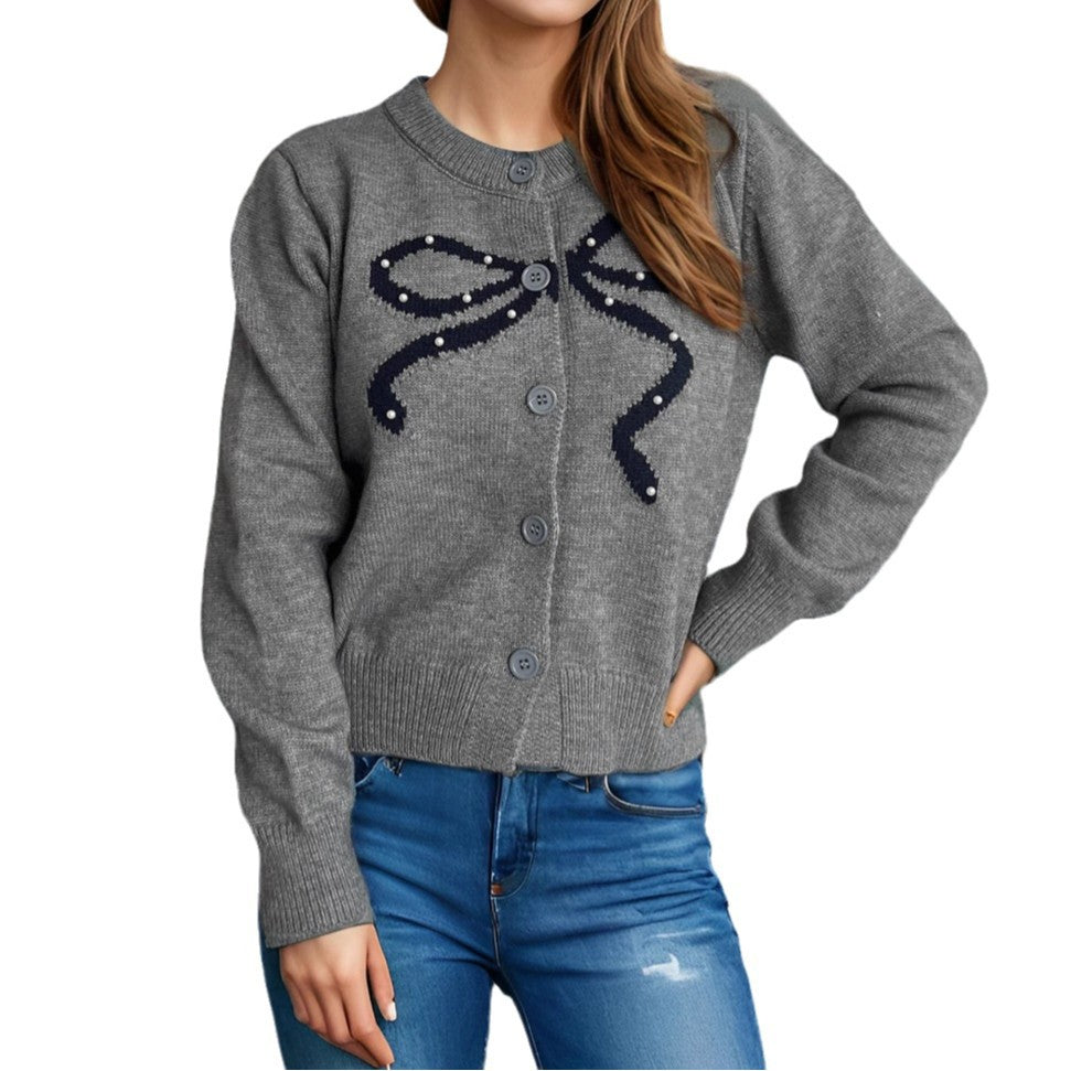 Damen Strickjacke mit verspieltem Schleifenmotiv und hochwertigen Knopfdetails R&B