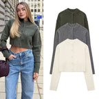 Damen Kurzpullover mit knopfbeschichtetem Design R&B