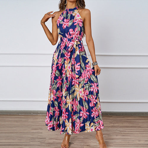 Damen Maxikleid mit detaillierter Plisseeverarbeitung und schickem Bindegürtel R&B