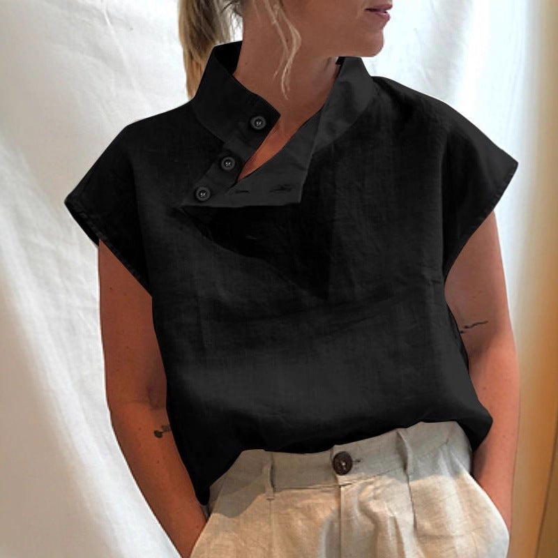 Damen moderne Bluse mit Stehkragen und eleganten Knopfdetails R&B