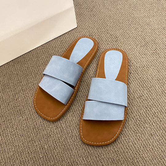 Damen modische Slide-Pantoletten mit breitem Riemen und weichem Fußbett R&B