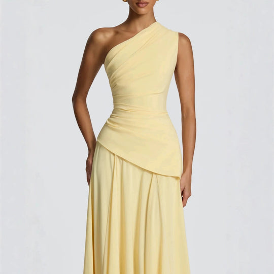 Damen Elegantes One-Shoulder Maxikleid mit fließenden Drapierungen R&B