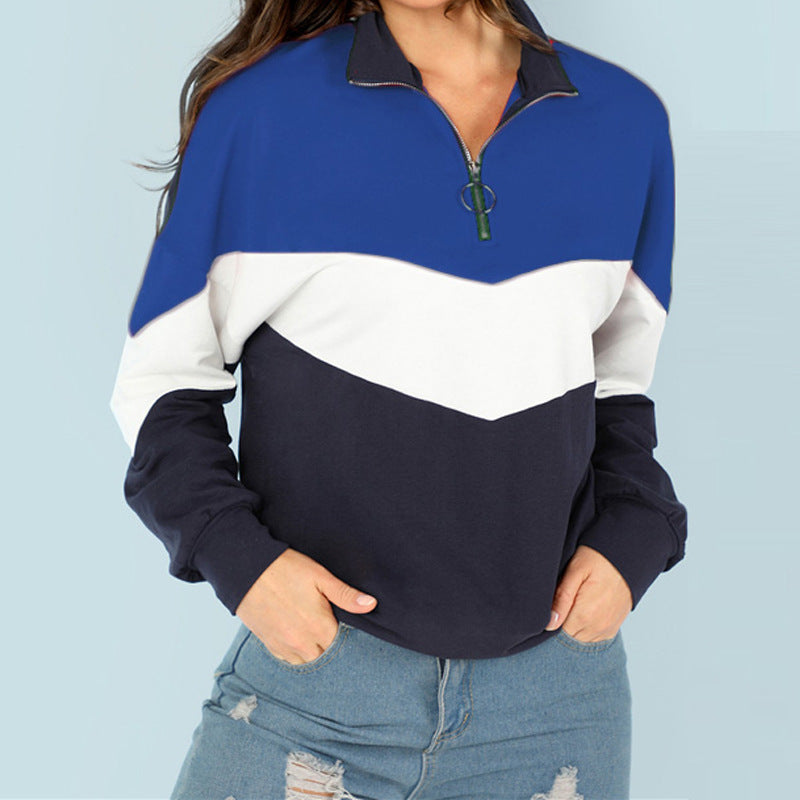 Damen sportlicher Sweatshirt mit hohem Kragen und farblich abgesetztem Design R&B