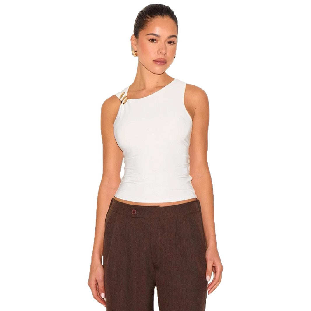 Damen Elegantes Top mit asymmetrischem Schnitt und dekorativen Riegeln R&B