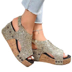 Damen Plateausandalen mit funkelndem Glitzer und Korksohle R&B