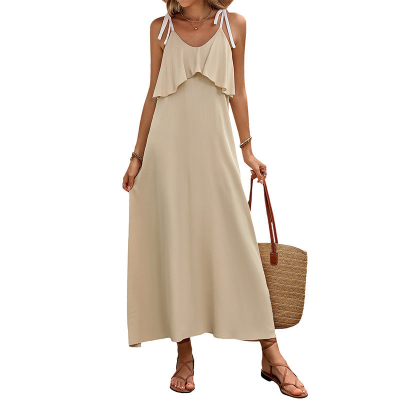 Damen Maxi-Kleid mit Rüschendesign und verstellbaren Trägern R&B
