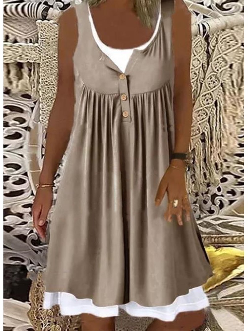 Damen Sommerliches Freizeitkleid mit dekorativen Knopfdetails und ausgestelltem Rock R&B