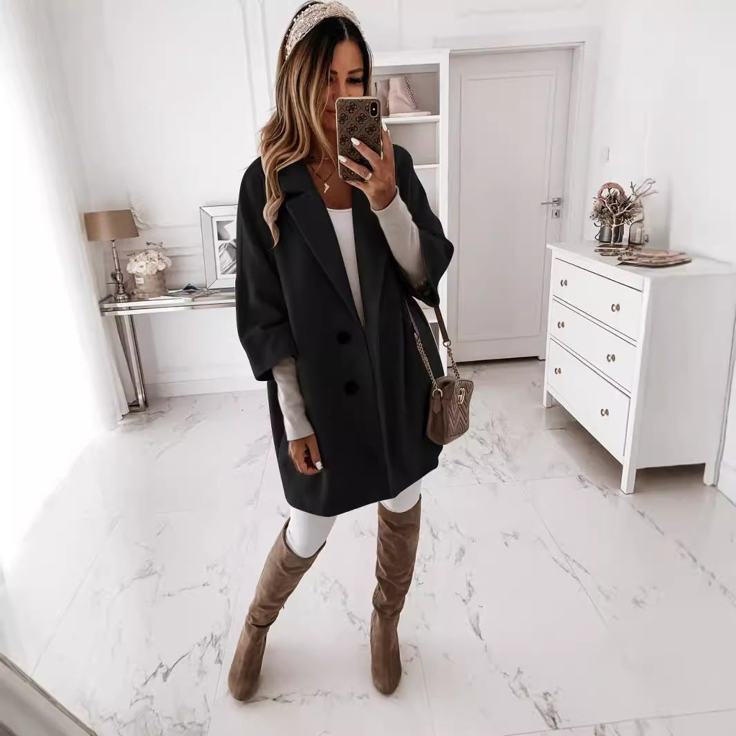 Damen lässiger Oversized-Mantel mit doppeltem Knopfverschluss R&B