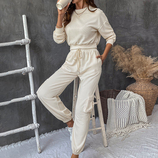Damen lässiges Jogginganzug-Set mit Taschen und Bündchen R&B