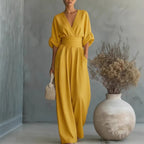 R&B | Eleganter Ärmelloser Jumpsuit mit Tiefem V-Ausschnitt, Taillenbund und Weitem Bein