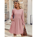 Damen Casual Langarm Plissee Kleid