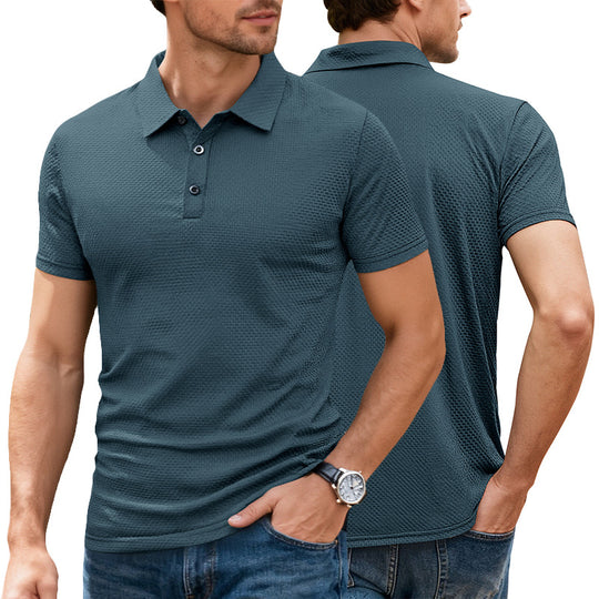 Herren nan strukturiertes Mikrojacquard-Poloshirt mit schlanker Passform und elastischem Komfortstretch R&B