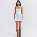 Damen lässiges Minikleid mit Rüschendetails und verstellbaren Trägern R&B