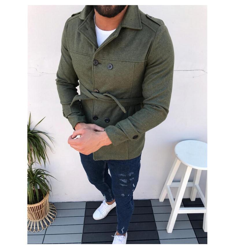 Herren modischer Trenchcoat mit doppelter Knopfleiste und abnehmbarem Gürtel R&B