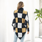 Damen Oversized Strickpullover mit asymmetrischem Saum und hohem Kragen R&B